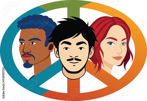 peace symbol combined with portraits of people.