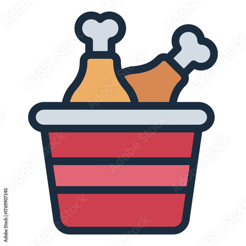 crispy fried chicken filled line icon in meal bucket