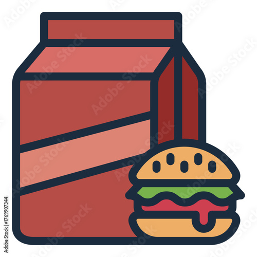take away filled line icon for burger and drink packaging for delivery