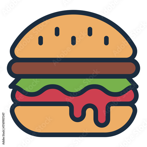 burger filled line icon for fast food order in takeaway menu