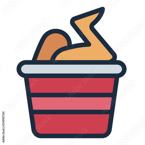 crispy chicken wing filled line icon in takeaway bucket