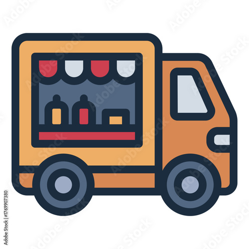 mobile kitchen food truck filled line icon for street meals
