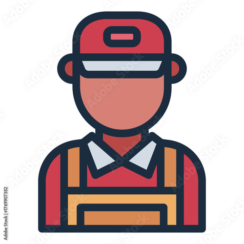 restaurant staff waiter filled line icon with name tag