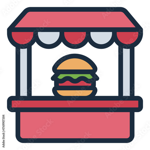 burger shop food stall filled line icon for street market