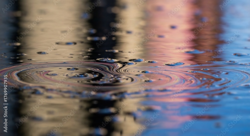 Obraz premium Swirls bubbles on a liquid surface reflect beige dark pink hues creating an abstract iridescent puddlelike effect