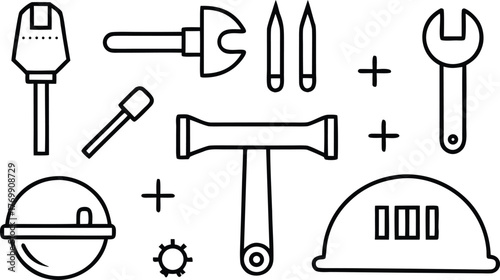 Minimalist vector icons set of construction tools and safety gear scalable eps