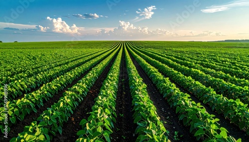 Soybean Field Rows in summer