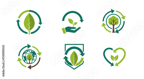 Set of Eco-Friendly and Sustainable Icons or Green Logo Elements