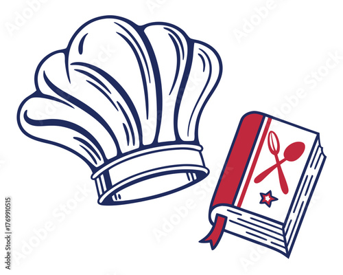 Chef hat and cookbook icon for culinary arts