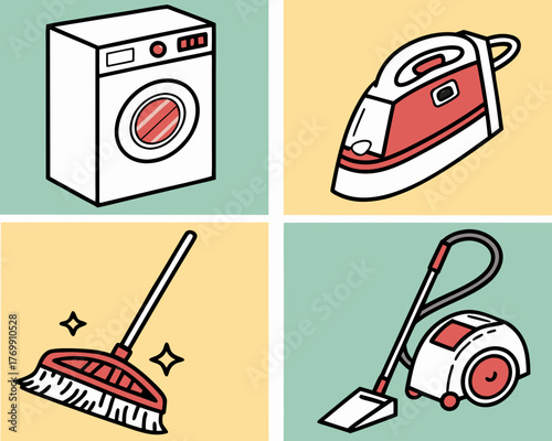 Cleaning tools and appliances for household chores and maintenance tasks