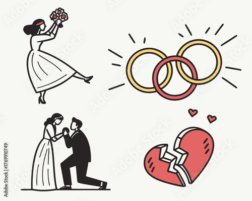 Illustration of wedding and relationship symbols