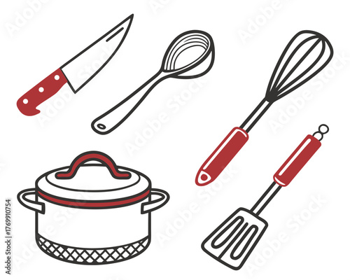 Kitchen utensils for cooking and food preparation