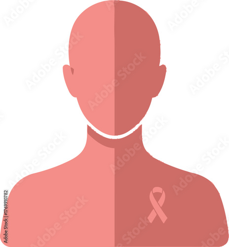 Stylized illustration of a person s upper body with a pink ribbon on the chest representing breast cancer awareness isolated on transparent background