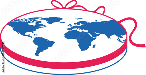 Stylized globe with a ribbon and bow representing a gift or present isolated on transparent background