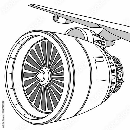 Detailed illustration of an airplane engine
