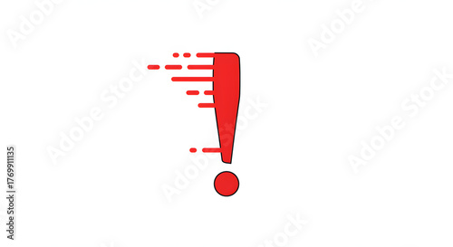 Dynamic Red Exclamation Mark with Motion Lines for Emphasis.