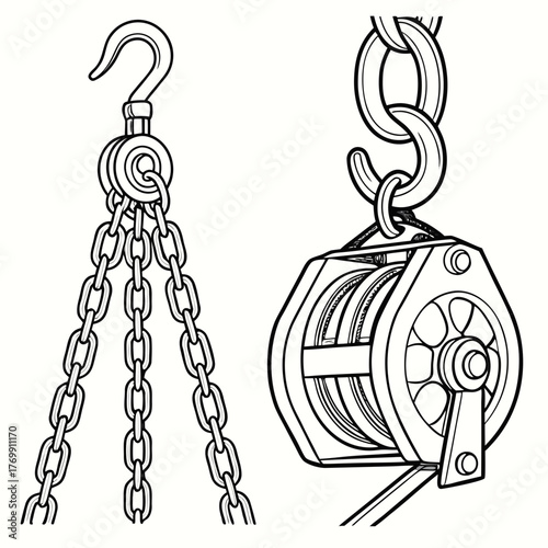 Illustration of a block and tackle with chain