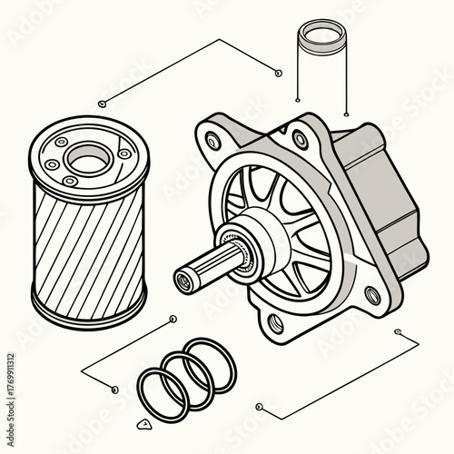 Illustration of an oil pump and filter