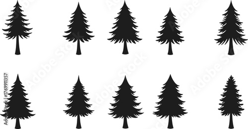 Pine tree silhouette pack, black forest trees, nature clipart, evergreen vector, isolated icons, woodland design, landscape elements, seasonal illustration