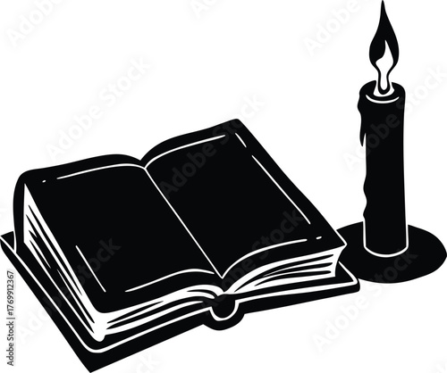Vintage book with a burning candle illustration