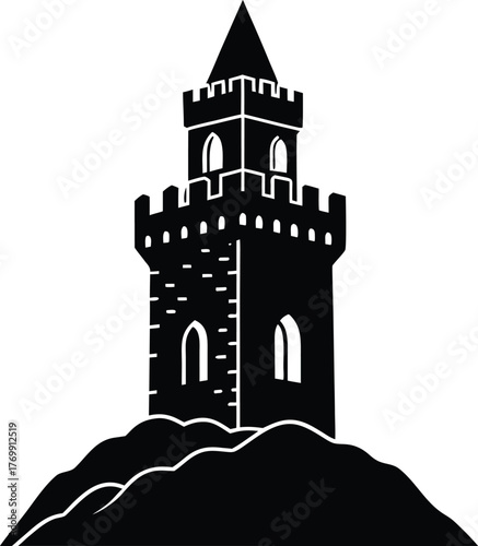 Illustrative medieval castle tower with architectural details