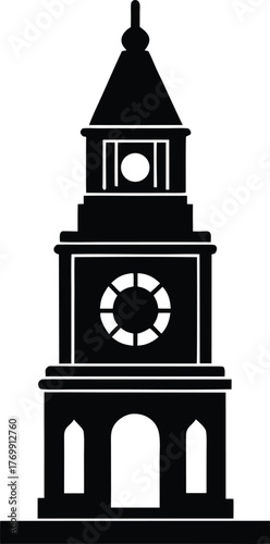 Classic vintage clock tower silhouette icon