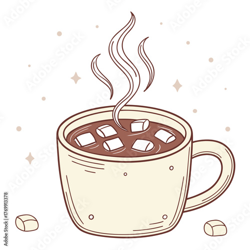 Cozy mug of hot chocolate with marshmallows