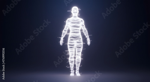 Glowing Human Body Hologram Digital Futuristic Technology.