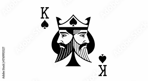 Illustration of a king of spades playing card with a crowned face and spade symbols shown twice
