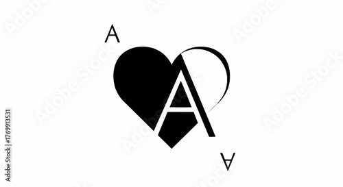 Ace of hearts card design featuring a split black and white heart and the letter a in the center