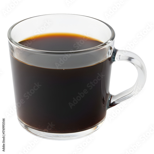 A clear glass mug filled with dark black coffee  for a simple design