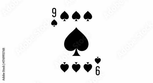 Nine of spades playing card with black suit symbols on a white background displaying card value and suit