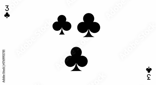 Illustration of the three of clubs playing card with black symbols on a white background design style