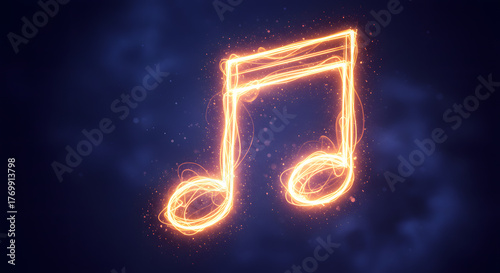 Glowing Musical Note Symbol on Dark Background.