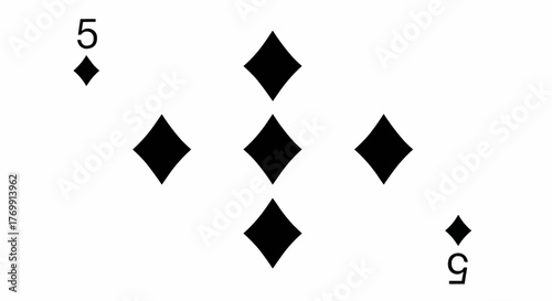 Illustration of the five of diamonds playing card with black pips and number five indicators shown