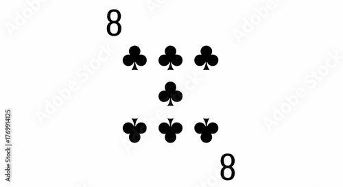 An eight of clubs playing card with black clubs and number eight on a white background design style