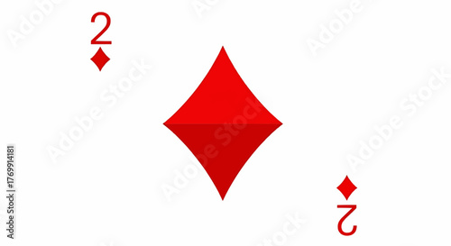 Illustration of a playing card featuring the two of diamonds with red suit symbols on white background