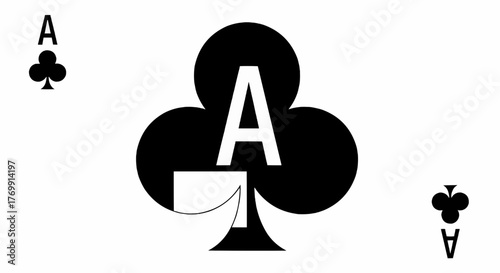 Ace of clubs card design featuring a large club symbol with the letter a and smaller ace symbols