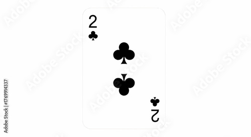 Illustration of a playing card depicting the two of clubs suit with a white background color tone