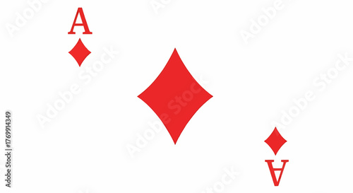 Illustration of the ace of diamonds playing card with red suit symbols on a white background design