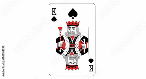Illustration of a king of spades playing card with crown and scepter on a white background image view