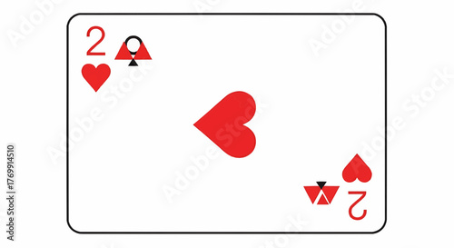 Illustration of a playing card featuring the two of hearts with red and black symbols on white