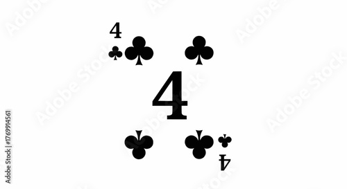 Illustration of the four of clubs playing card with black symbols on a white background design element