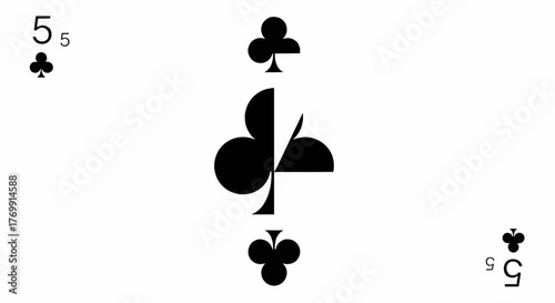 Illustration of a playing card showing the number five and the symbol for clubs on a white background