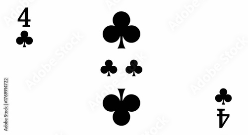 Illustration of the four of clubs playing card with black suit and number on white background