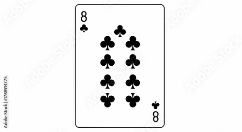 An eight of clubs playing card featuring a black suit symbol and the number eight on a white background