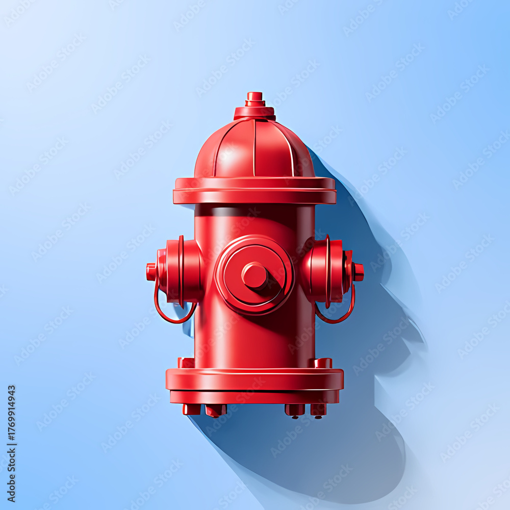 Fototapeta premium Simple background with a bright red fire hydrant and soft shadows.