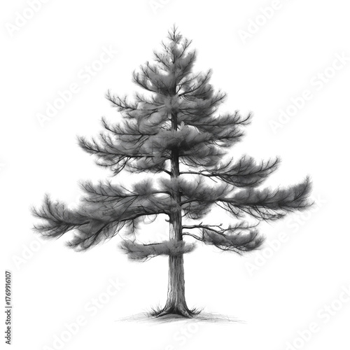 Isolated evergreen tree top, showcasing lush, needle-covered branches and conical form. Ideal natural element for winter holidays, festive designs, and nature-themed graphics
