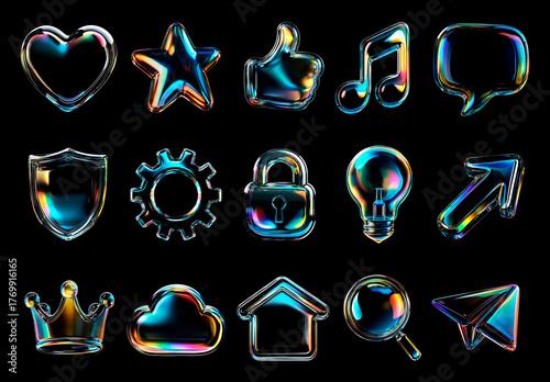 Glossy 3D Icons Collection Isolated Element Set