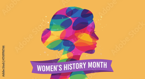 Colorful silhouette of a woman’s head for Women’s History Month banner design.